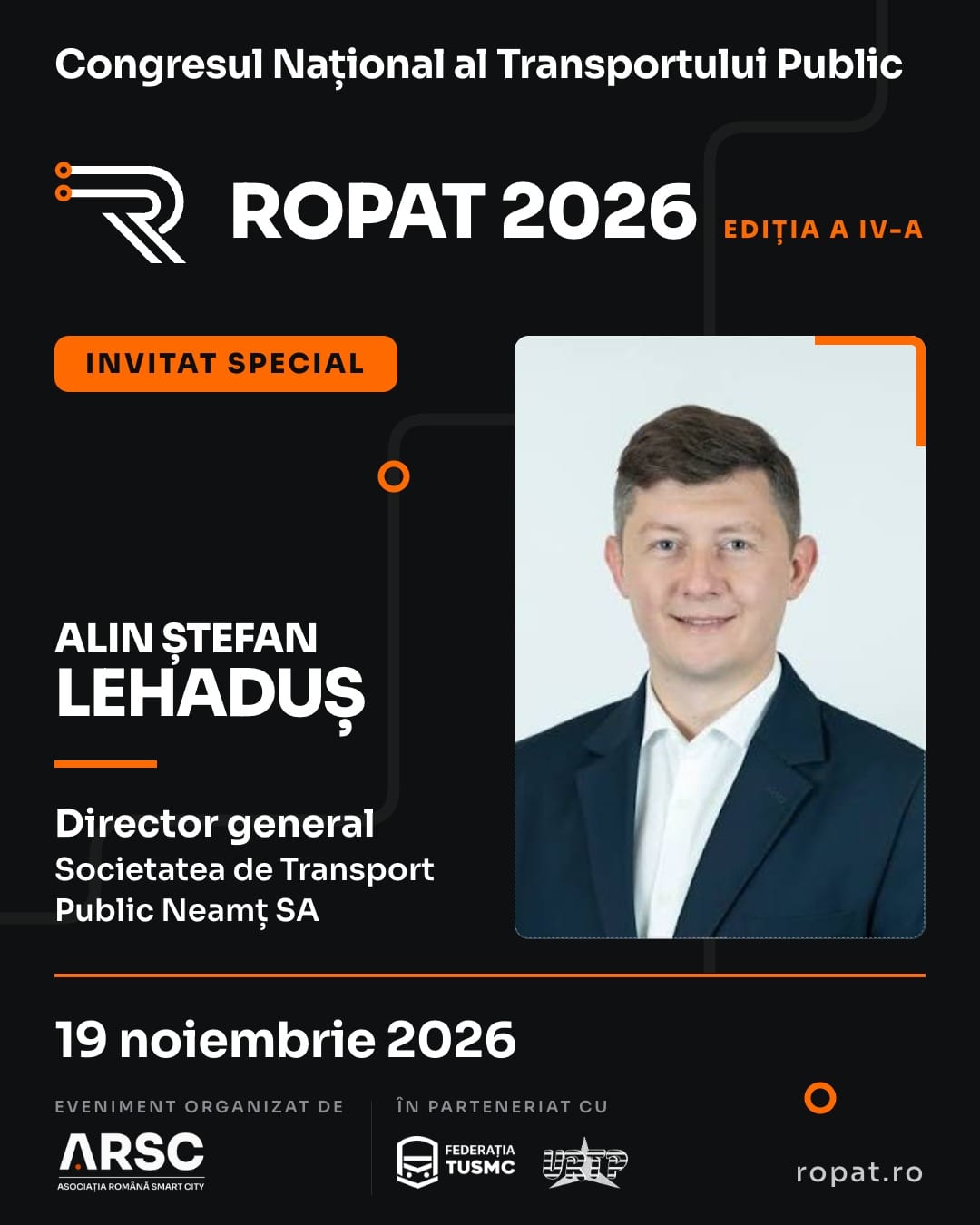 Alin Ștefan Lehaduș, Director general Societatea de Transport Public Neamț SA, speaker confirmat la ROPAT 2026