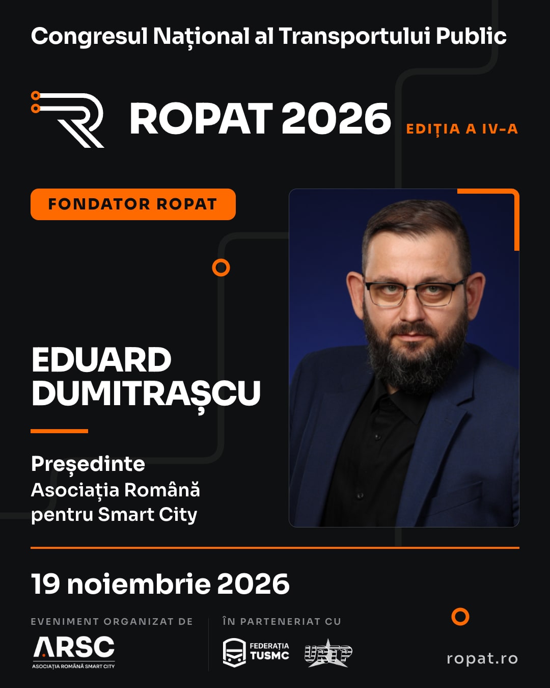 Eduard Dumitrașcu, Președinte ARSC - Asociația Română pentru Smart City, speaker confirmat la ROPAT 2026