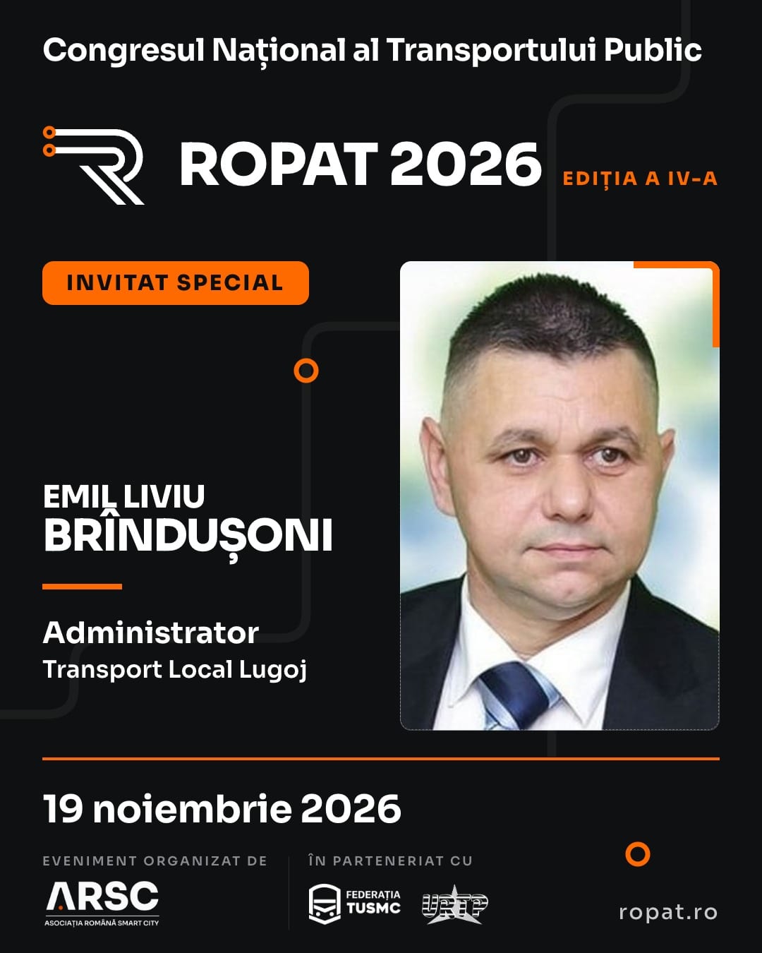 Emil Liviu Brîndușoni, Administrator Transport Local Lugoj, speaker confirmat la ROPAT 2026