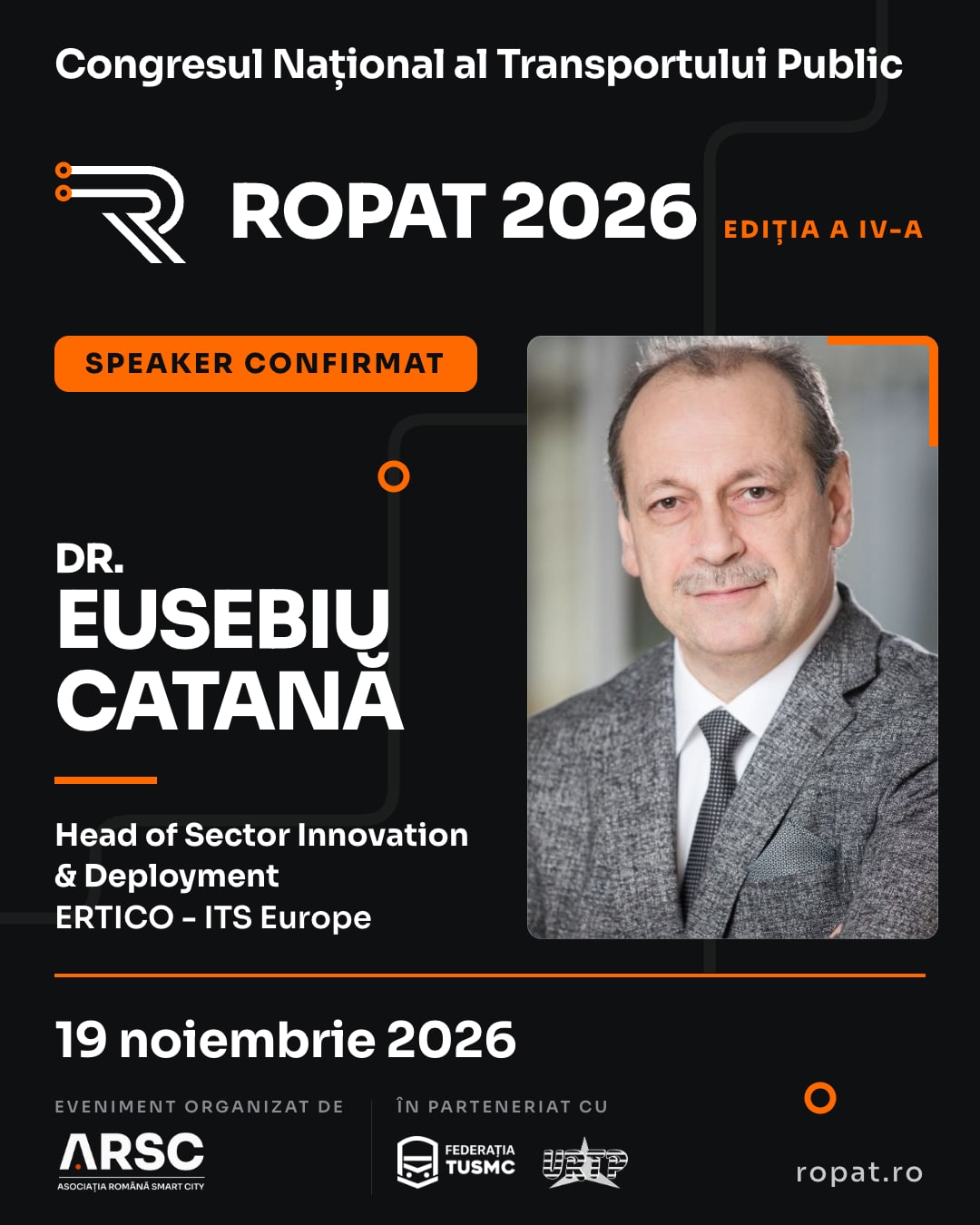 Dr. Eusebiu Catană, Head of Sector Innovation & Deployment, ERTICO - ITS Europe, speaker confirmat la ROPAT 2026