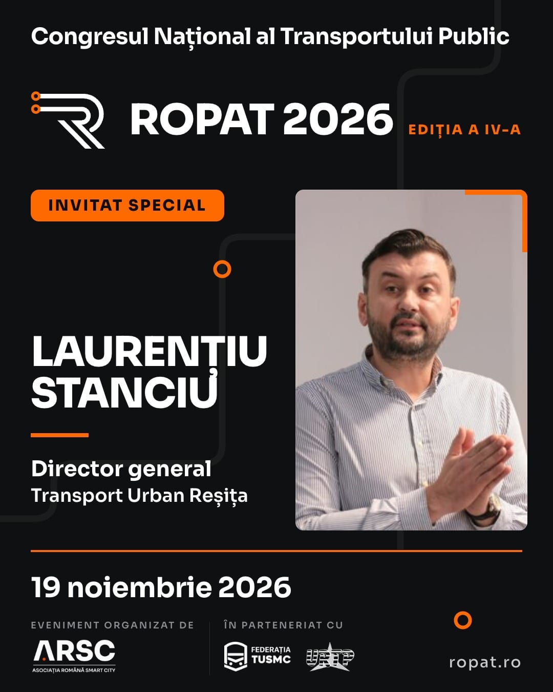 Laurențiu Stanciu, Director general Transport Urban Reșița, speaker confirmat la ROPAT 2026