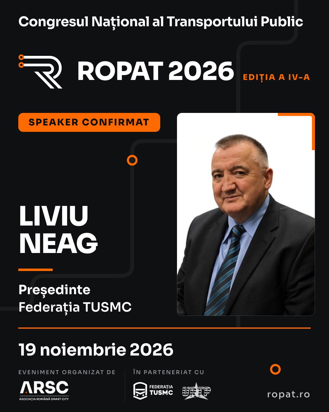 Liviu Neag, Președinte Federația TUSMC, speaker confirmat la ROPAT 2026