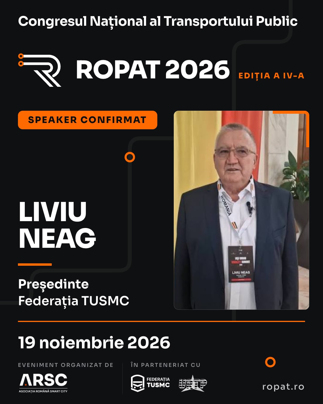 Liviu Neag, Președinte Federația TUSMC, speaker confirmat la ROPAT 2026