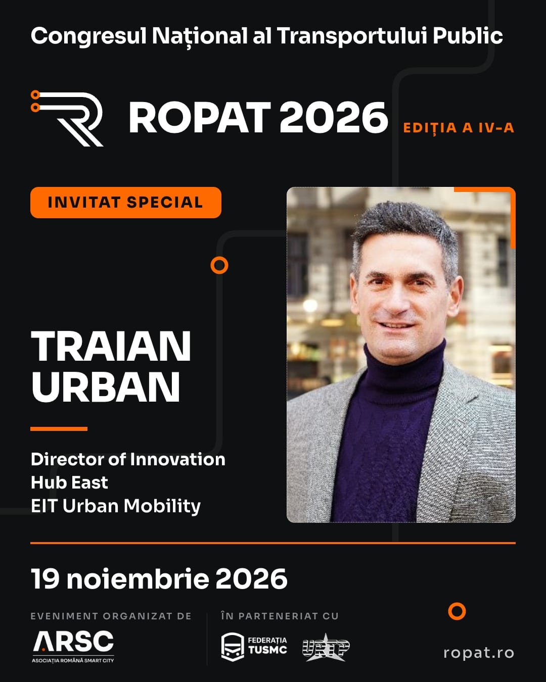 Traian Urban, Director of Innovation Hub East, EIT Urban Mobility, speaker confirmat la ROPAT 2026